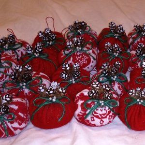 25 handcrafted fabric Christmas ornaments